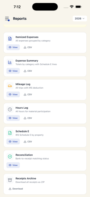 Tax reports, one tap