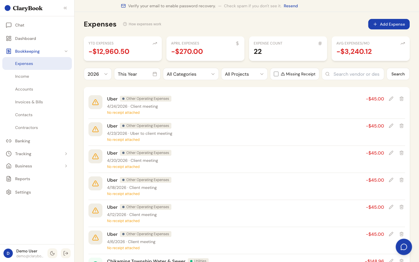 Expenses view
