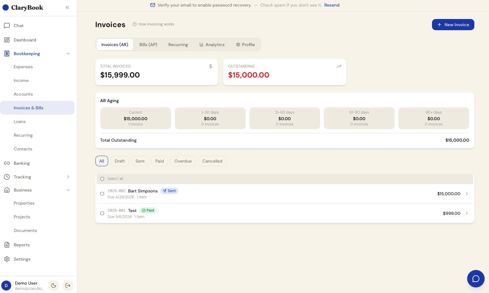 Invoices and A/R analytics